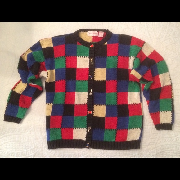 Carroll Reed Sweaters - Carroll Reed Patchwork Cardigan w/ Sewing Notions (Thread & Scissors) Buttons